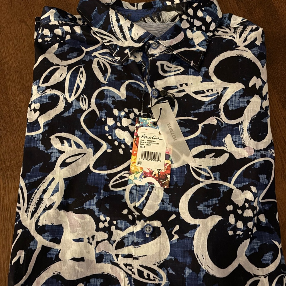 Robert Graham Blue and White Floral Casual Shirt